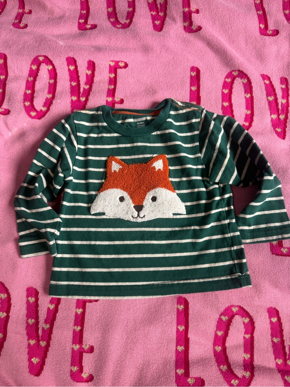 Gymboree Green and White Striped Long-Sleeve Tee with Fox Applique